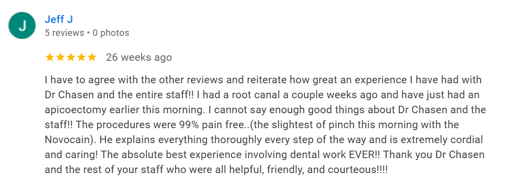 Dr. Joel Chasen - Google Patient Review - Jeff J